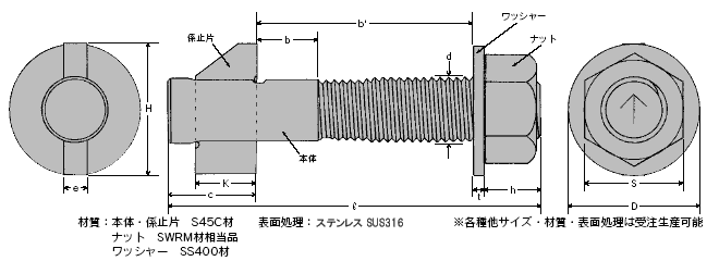 フリップボルト ステンレス サイズ表